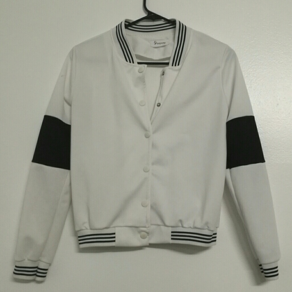 Black and White Striped Varsity Jacket